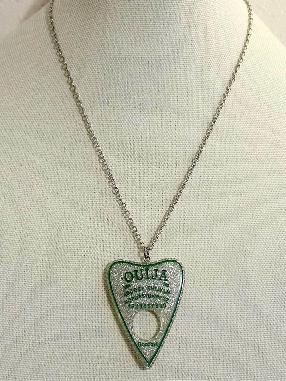 Ouija Planchette Pendant Necklace in Green and Silver